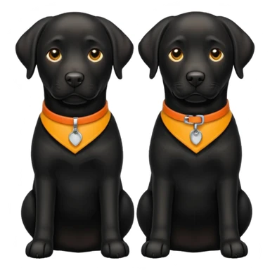 2 black labradors, yellow collar and orange collar sticker