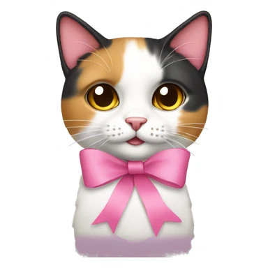 calico cat with pink ribbon sticker
