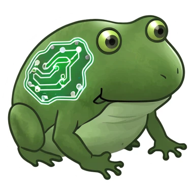 bufo frog with a digital brain, circuits visible, artificial intelligence sticker