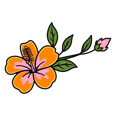 Hibiscus flower with pink and orange sticker