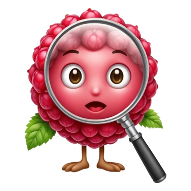 A raspberry holding a magnifiyng glass more natural sticker