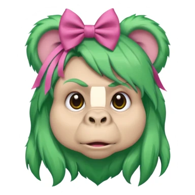 green haired gorilla head with pink hair bow, no text, slightly different expression sticker