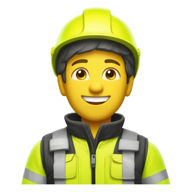 a male rescuer with a fluorescent yellow outfit and a fluorescent yellow helmet smiling sticker