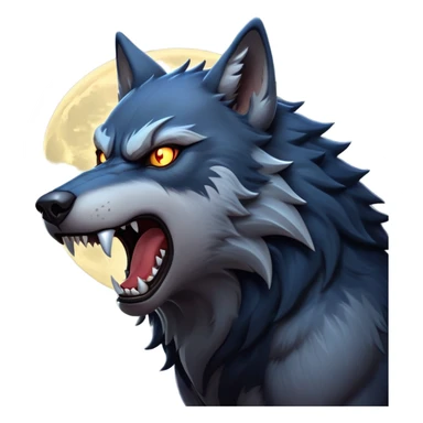 cinematic-noble-fierce-werewolf-howling-portrait-emoji, poised-and-imposing, with a fierce wolfish face tilted upwards in a haunting howl, glowing eyes full of primal ferocity, sharp, and a rugged snout, fur rippling in shades of midnight black and silver, muscles tensed as the powerful howl echoes beneath the moonlit sky; rendered with realism, capturing the raw, untamed power of the beast in its wild, primal state sticker
