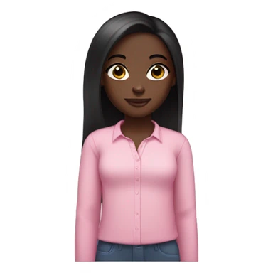 dark skin girl with dark brown eyes and long straight black hair wearing a baby pink long sleeve shirt sticker