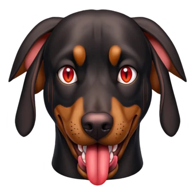 Generate a emoji of a big evil doberman dog with red eyes and a tongue sticking out,  sticker