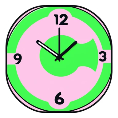 cartoon pink clock with numbers zooming away, energetic sticker