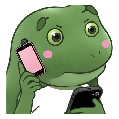 kawaii girl scrolling on pink cell phone sticker