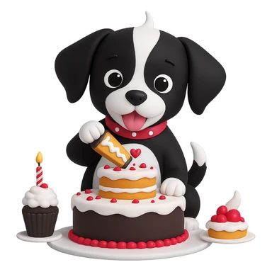 Change the dog's fur color to black and white while preserving the 3D emoji style look. Remove the background. sticker