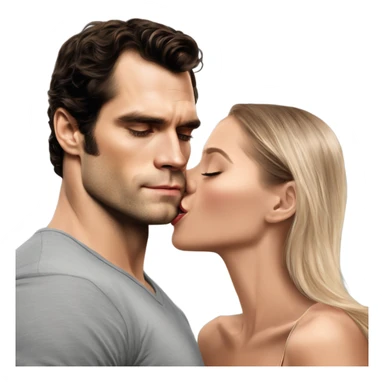 realistic photo of Henry Cavill kissing a beautiful female model while touching her cheek sticker