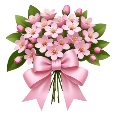 "A bouquet of small pink blossoms tied with a silky bow, gentle and delicate aesthetic."
 sticker