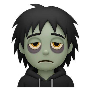 iphone zombie emoji,with black messy hairstyle,tired face,bruises under the eyes,black hoodie sticker