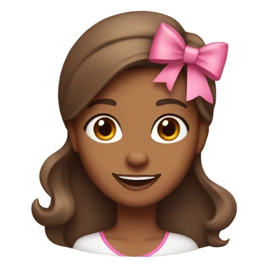 A brown girl with long wave hair smiling with a pink bow on her head sticker