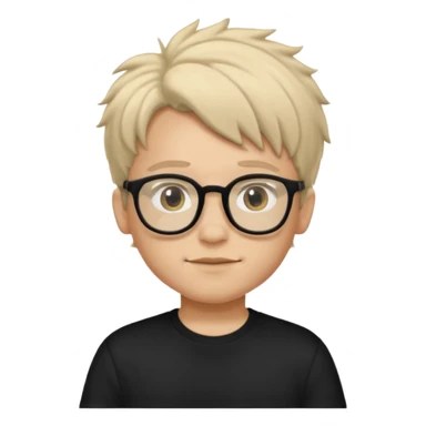  boy with freeform hair black t-shirt put a glasses sticker