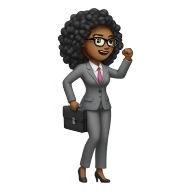 Sexy black female with glasses, a Grey flannel suit, and a briefcase fighting for women's rights fist in the air! sticker