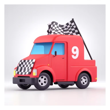 race truck with a checkered flag background, 3D style sticker