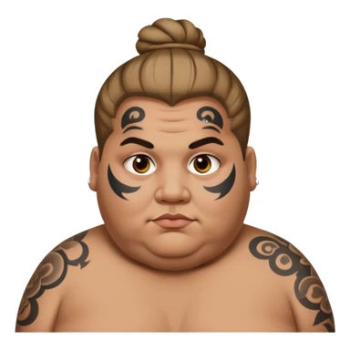 obese man with lots of face tattoo and hair bun sticker