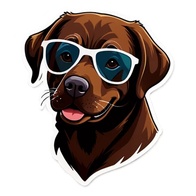 Dark brown Labrador retriever with sunglasses on sticker