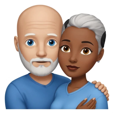 Talk bald white man with a white beard and blue eyes lovingly holding a black woman with brown eyes and grey hair sticker