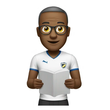 white soccer coach with eyeglasses holding a chart sticker