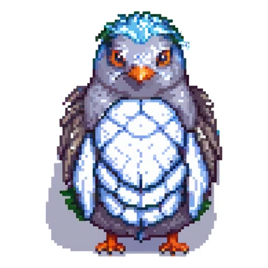 a pigeon and a hedgehog hugging, pixel art style sticker