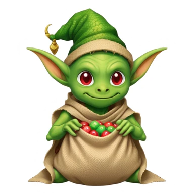 A pixel art goblin with a cloth sack over its back filled with dragon eggs. sticker