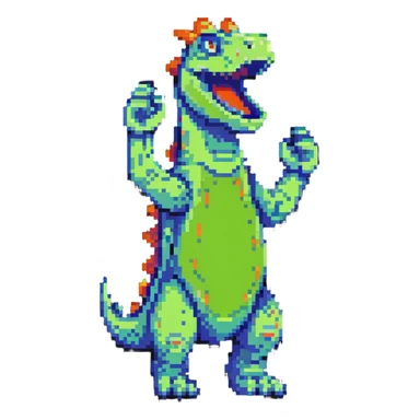 Reptar standing with arms up pixel art sticker