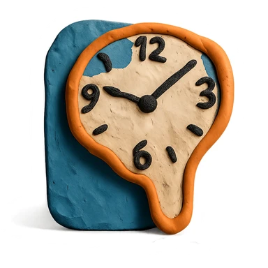 melting clock, inspired by Dali's Persistence of Memory, claymation style sticker