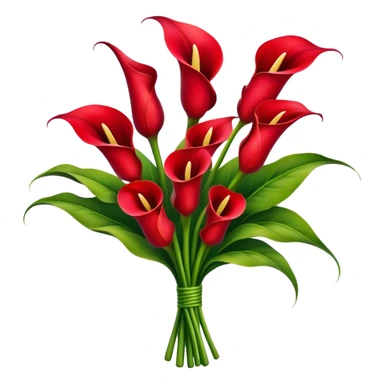 big bouquet Red Calla Lily, luxuriant, stem, leaf, bright sticker
