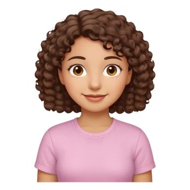 A Latina girl with brown eyes and short curly hair with a light pink shirt sticker