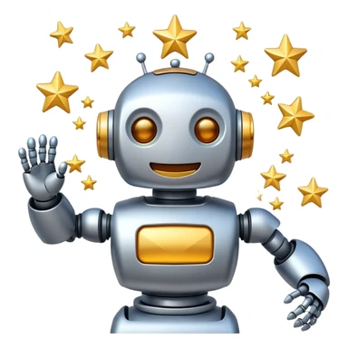 happy robot with stars sticker