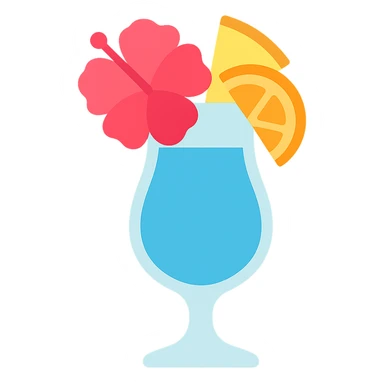 vibrant tropical fruity blue cocktail with hibiscus, pineapple and orange garnishes sticker