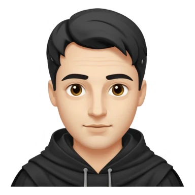 A handsome man with fair complexion. masculine, roman, slightly crooked nose. Thick triangular eyebrows. Hooded eyes and black pupils.  smily lips with a heavy top lid.  Jinu haircut sticker