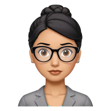 hispanic teacher with black hair in a updo bun, wearing gray glasses sticker