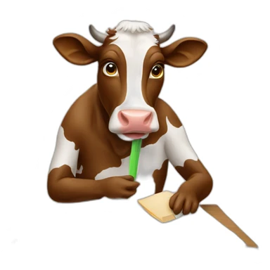 cow eating homework sticker