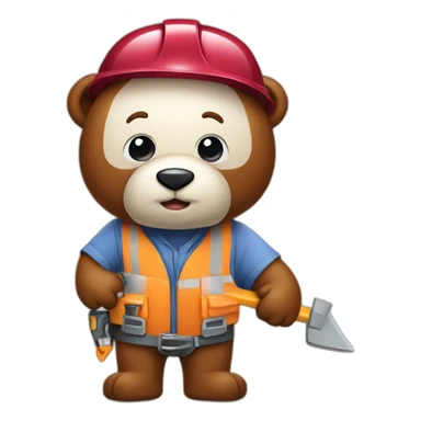cute burgundy bear construction worker sticker