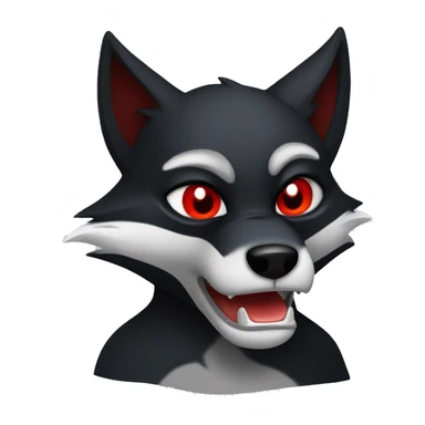 angry black fox with red outlines and white mouth and red eyes sticker