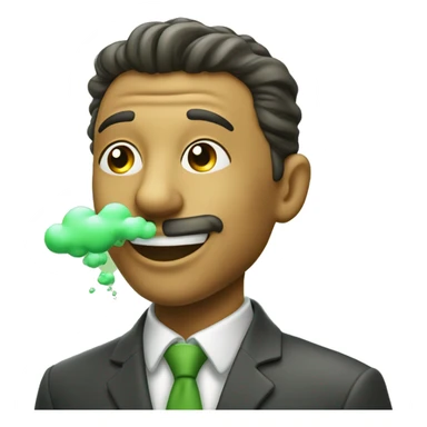 Very satisfied looking smiling man taking a deep sniff of green cloud wafting into his nose sticker