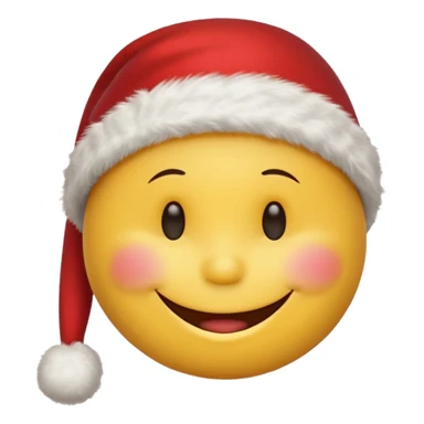 Smiley face smiles with closed eyes in a red Christmas hat sticker