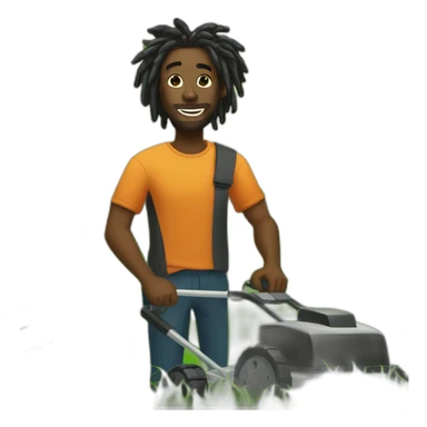 Dark Black man with dreads mowing grass in yard sticker