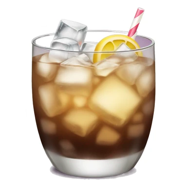 a hightball cocktail with 2 colors, brown on the bottom and light yellox on top with crush ice and a straw sticker