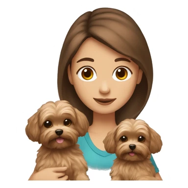 Girl with brown hair holding maltipoo and yorkie sticker