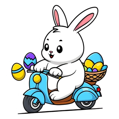 Easter bunny riding a motorcycle with Easter eggs sticker