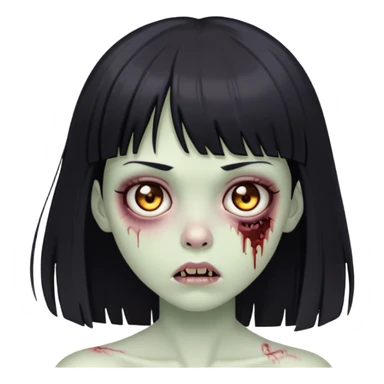 a zombie girl with bangs and straight Black hair and brown eyes sticker