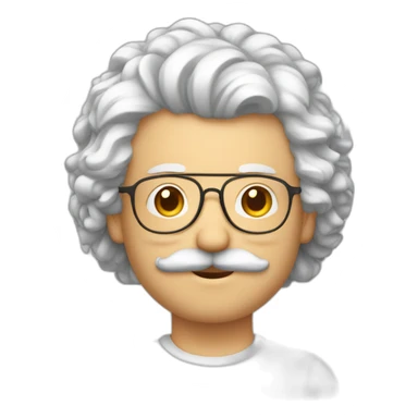 homme blanc cheveux bouclé et brun, fine lunette et moustache sticker