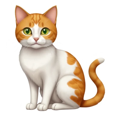 A mix breed cat (domestic shorthair and Arabian mau) sitting, with white fur, three ginger spots on its back, a ginger tail, and yellow-green eyes sticker