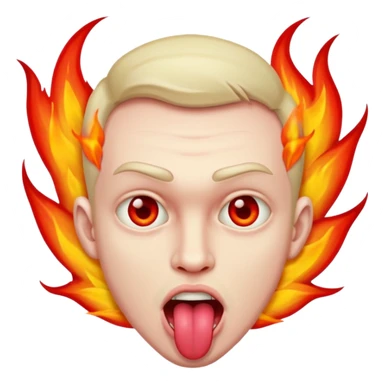 crazy man looking weird with wild expression, tongue out, eyes on fire sticker