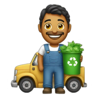 farmer in a truck with a recycling t-shirt sticker