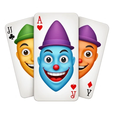 3 poker cards, with crazy colorful human jolly jokers inside, inversed face sticker