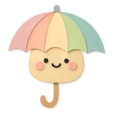 kawaii rainbow umbrella, smiling face, soft pastel palette, no arms or legs, full body, paper craft style sticker
